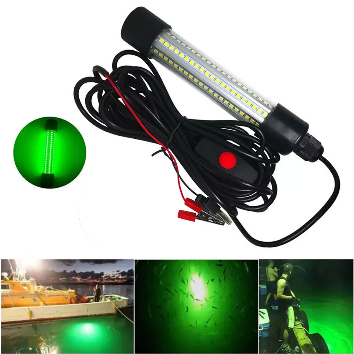 9000000LM 12V Green LED Underwater Submersible Fishing Light Night Crappie Lamp