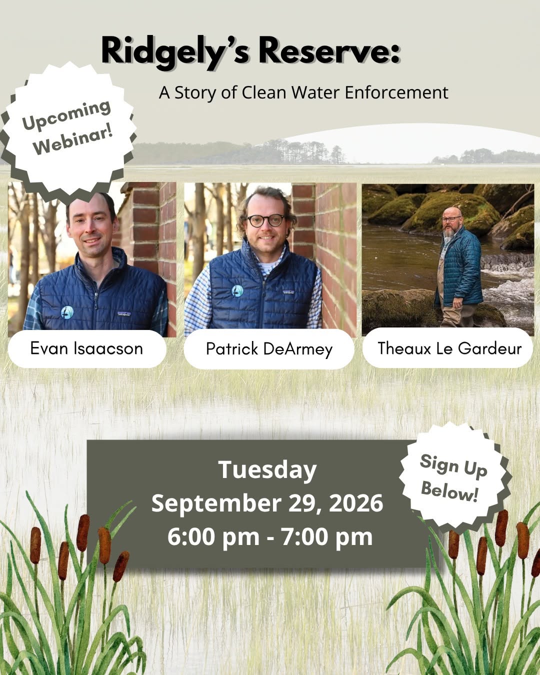 Chesapeake Legal Alliance to hold Webinar: Ridgely's Reserve A Story of Clean Water Enforcement 9/29/26 6pm